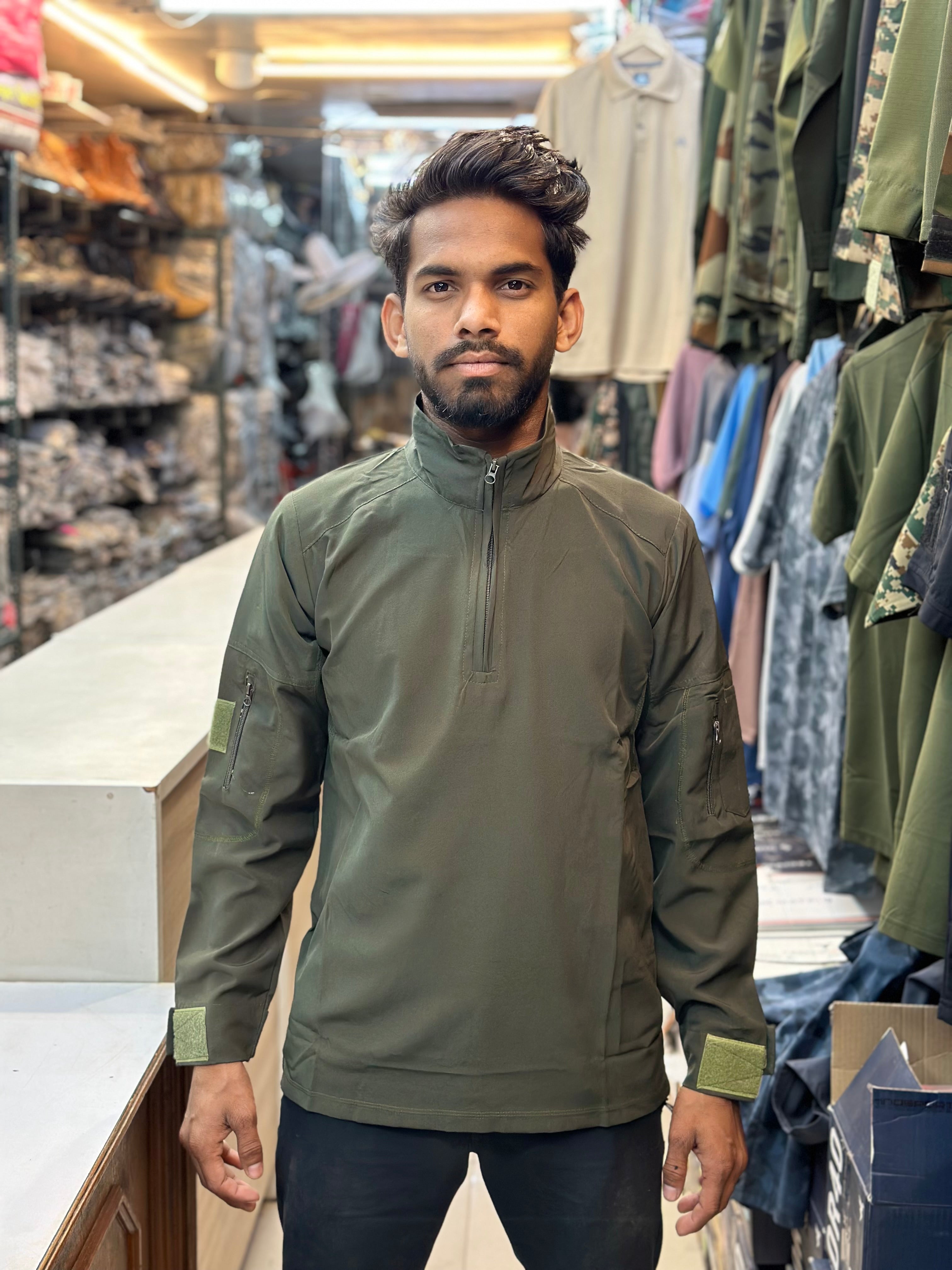 Tactical Tshirt with full sleeves | collar | Olive Green | Ns fabric |