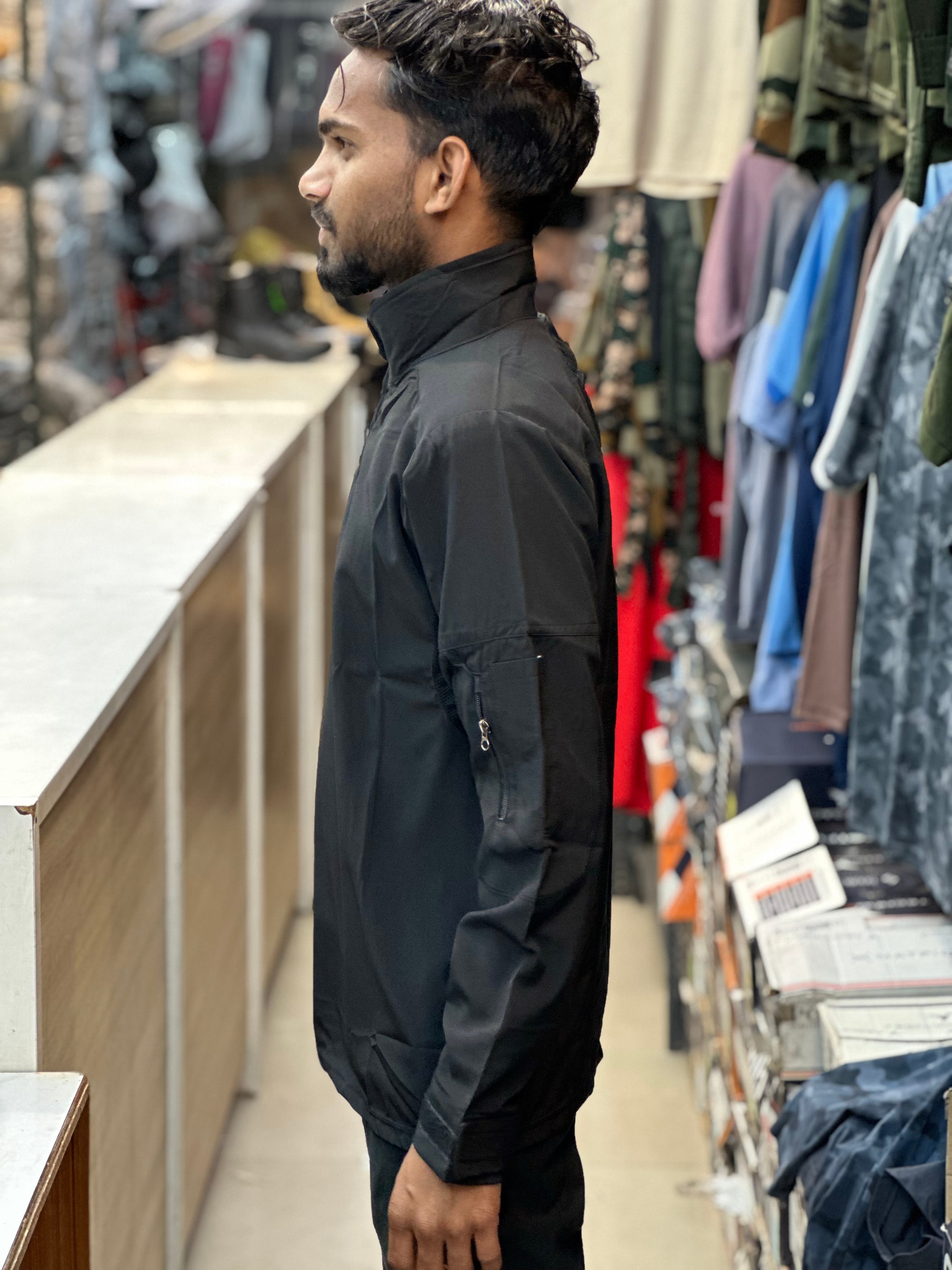 Tactical Tshirt with full sleeves | collar | Black | Ns fabric |
