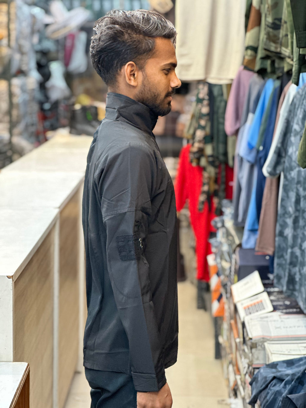 Tactical Tshirt with full sleeves | collar | Black | Ns fabric |