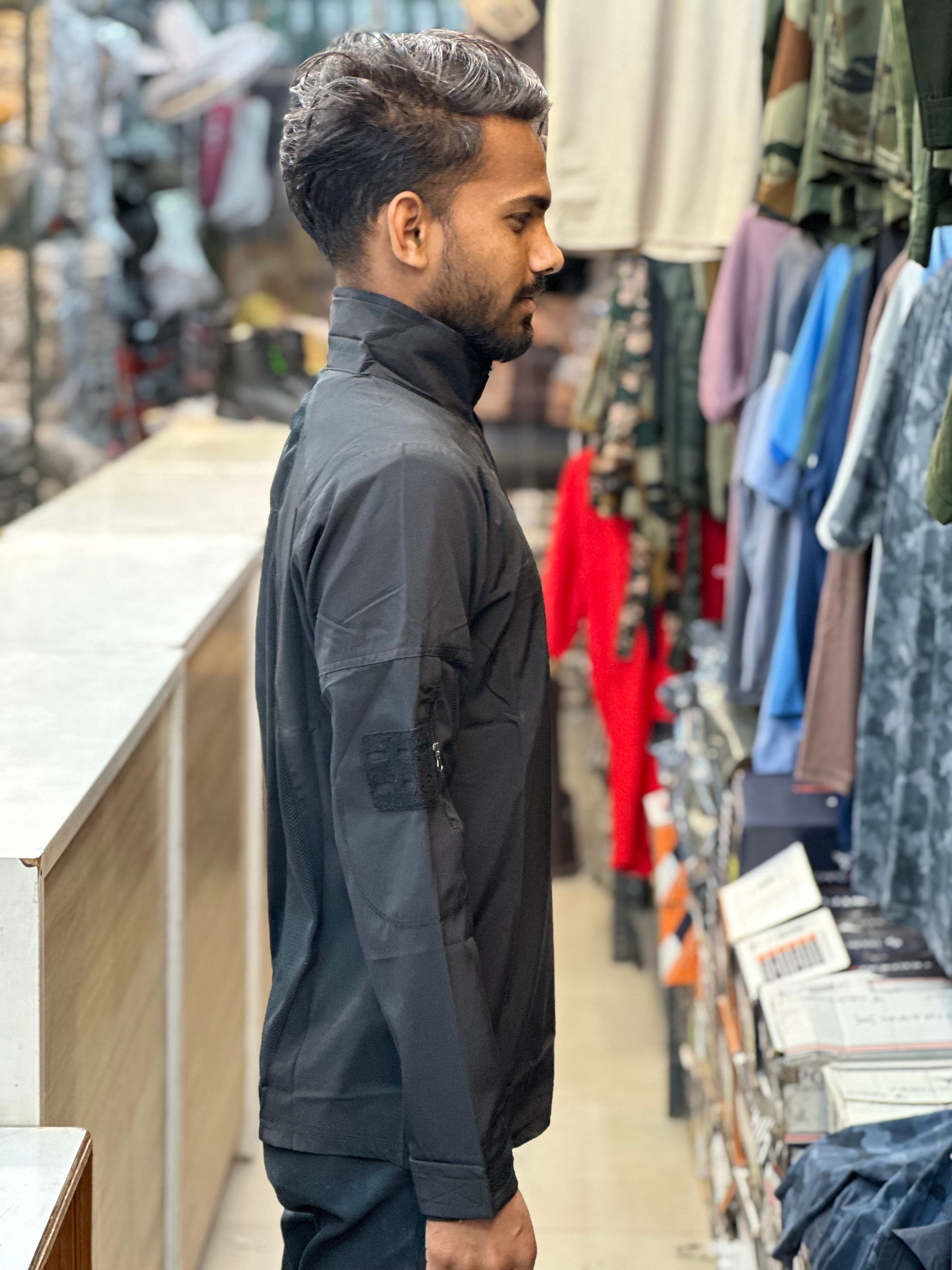 Tactical Tshirt with full sleeves | collar | Black | Ns fabric |