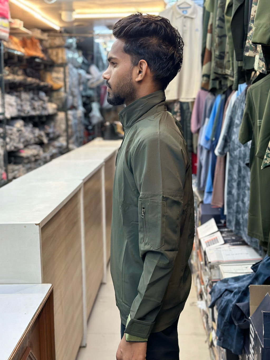 Tactical Tshirt with full sleeves | collar | Olive Green | Ns fabric |