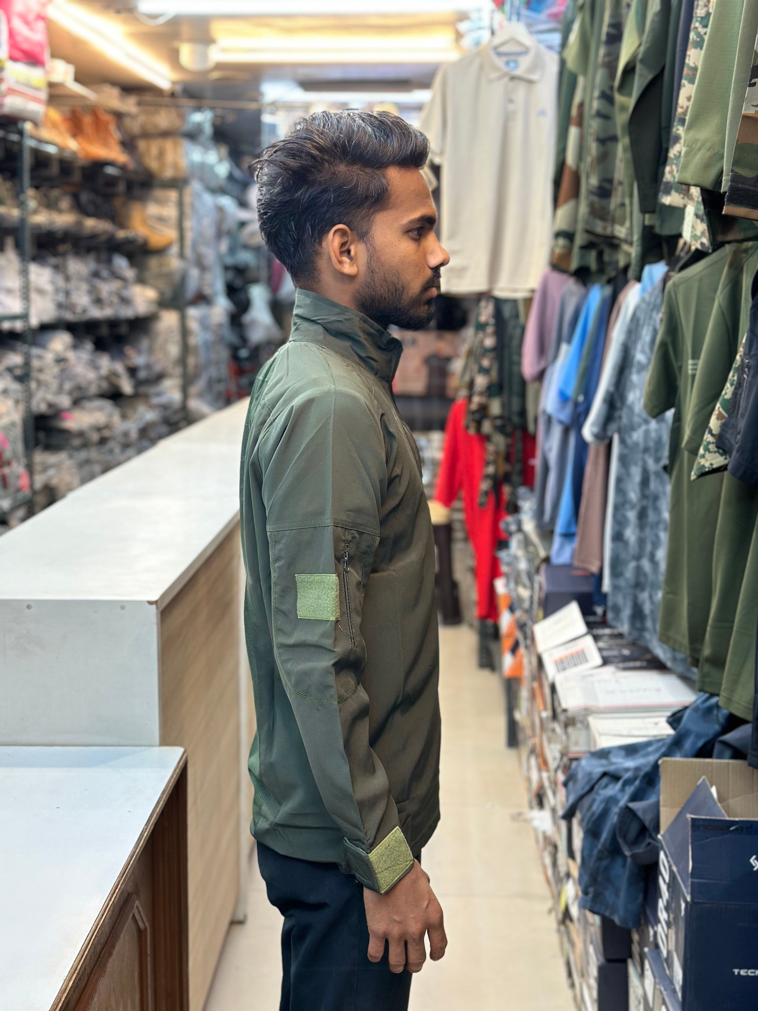 Tactical Tshirt with full sleeves | collar | Olive Green | Ns fabric |