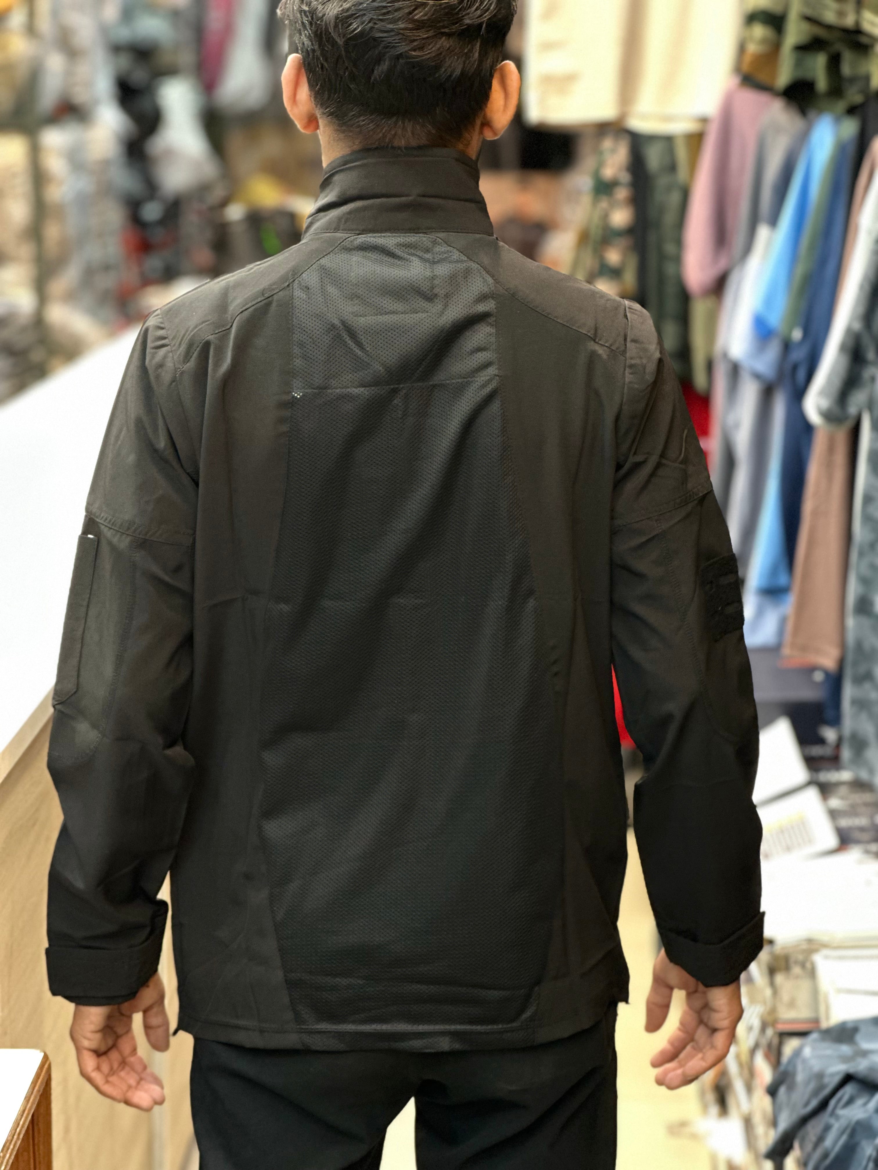 Tactical Tshirt with full sleeves | collar | Black | Ns fabric |